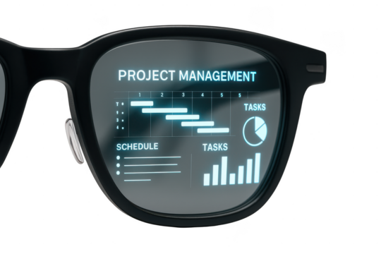Glasses display project management dashboard