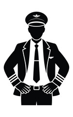 Silhouette of a pilot in uniform with hands on hips