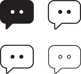 Chat message icons set, four conversation bubble icons, black silhouette, outline, filled, thin stroke, minimal line style, editable vector, isolated design, communication and text symbols