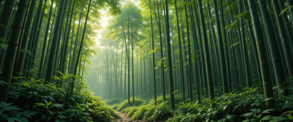 Fototapeta premium Exploring tranquil bamboo forests nature pathways scenic landscape lush environment serene viewpoint