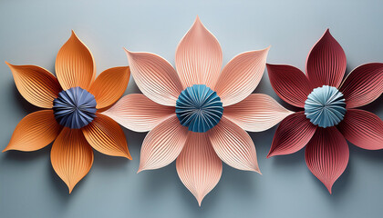 Obraz premium Three Stylized Floral Blossoms Symmetrical Design Nature Inspired