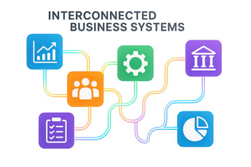 Interconnected Business Systems Graphic Illustration