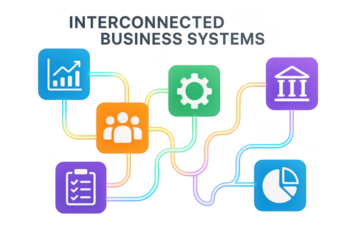 Interconnected Business Systems Graphic Illustration