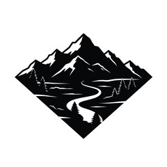 Mountain range landscape with winding river and trees a striking silhouette
