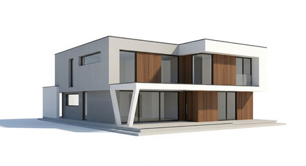 Modern Minimalist House with Wooden Panels and Clean Architectural Lines on Isolated transparent background