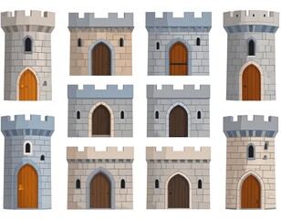 Collection of stylized castle towers