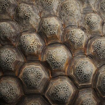 Texture of the Tortoise Shell: A detailed close-up reveals the intricate, textured surface of a tortoise shell, showcasing the natural patterns and patterns of the carapace.
