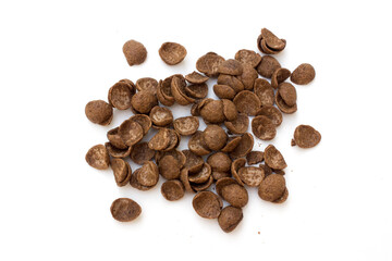 Chocolate corn flakes on a white background. Delicious nutritious Breakfast for the child