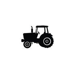 A simple black silhouette of a classic farm tractor silhouette