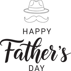Happy Father’s Day typography, vector illustration, greeting card, mustache, tie, dad and son silhouette, family love concept.Happy Father’s Day vector design.Dad and child silhouette art.