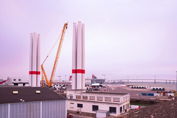 wind turbine under construction in the port of Saint-Nazaire in Brittany, France
