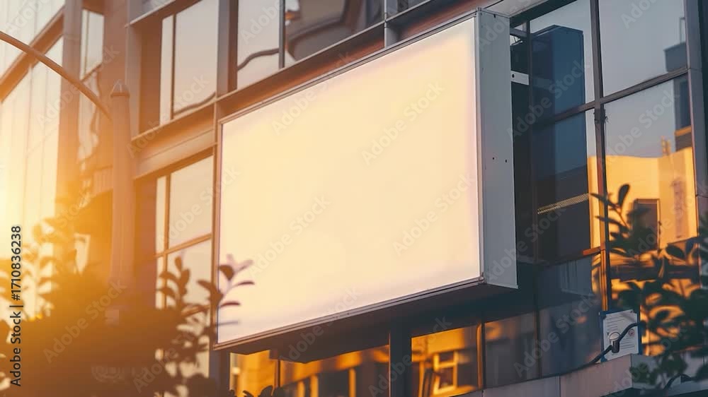 Poster a modern office building with a clear sign indicating the business name or purpose, suitable for com