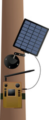 Wildlife Camera Trap with Solar Panel Mounted on Tree – Vector Illustration
