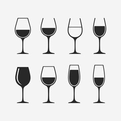  A set of wine glasses Vector Illustration focuses on simplicity, elegance, and ease of recognition. Vector Sign for Banner, Logos, Labels, and Icons.