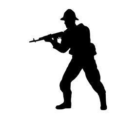 Obraz premium black silhouette of a soldier with a gun on a transparent background, black, gun, man, silhouette, soldier