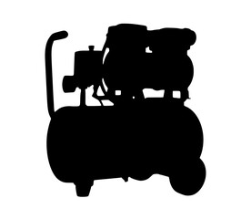 air compressor, industrial machinery, black and white silhouette, mechanical equipment, workshop tools
