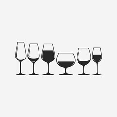  A set of wine glasses Vector Illustration focuses on simplicity, elegance, and ease of recognition. Vector Sign for Banner, Logos, Labels, and Icons.