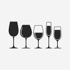  A set of wine glasses Vector Illustration focuses on simplicity, elegance, and ease of recognition. Vector Sign for Banner, Logos, Labels, and Icons.