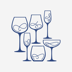  A set of wine glasses Vector Illustration focuses on simplicity, elegance, and ease of recognition. Vector Sign for Banner, Logos, Labels, and Icons.