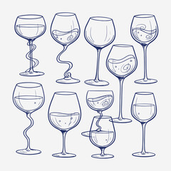  A set of wine glasses Vector Illustration focuses on simplicity, elegance, and ease of recognition. Vector Sign for Banner, Logos, Labels, and Icons.