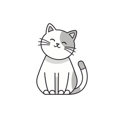 Cute Minimalist Vector Cat Sitting Illustration
