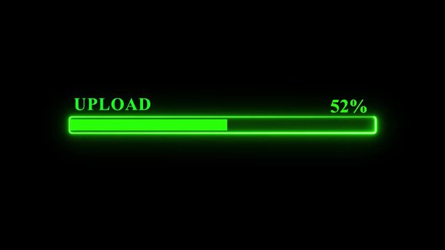 Neon green upload progress bar showing 28 percent completion on black background loading
