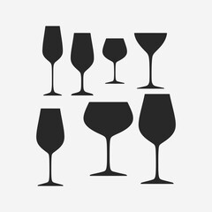  A set of wine glasses Vector Illustration focuses on simplicity, elegance, and ease of recognition. Vector Sign for Banner, Logos, Labels, and Icons.