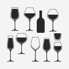  A set of wine glasses Vector Illustration focuses on simplicity, elegance, and ease of recognition. Vector Sign for Banner, Logos, Labels, and Icons.
