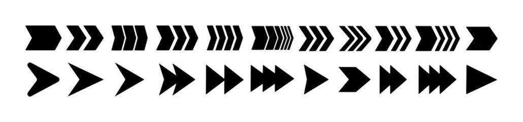 Collection of Black Arrows Pointing Rightward on White Background