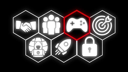 Gaming Business Strategy Icons Game Controller Network World Map Technology Connection digital - Powered by Adobe