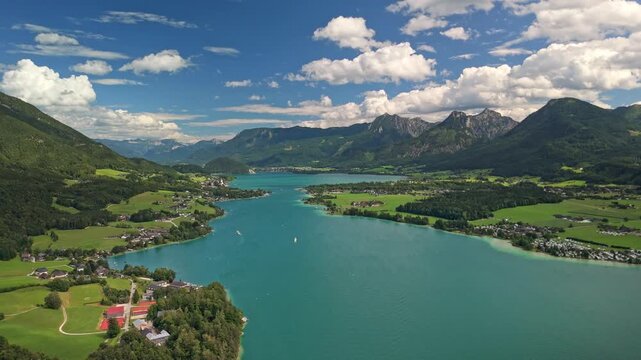 landscape Lake Wolfgangsee aerial view, Austria