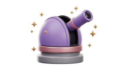 New retro space colony purple observatory with stars isolated on white background