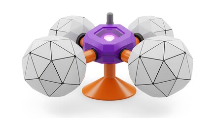 New retro space colony futuristic geometric device with glowing purple light