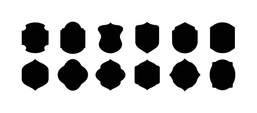 Collection of Black Shield and Emblem Shapes on White Background