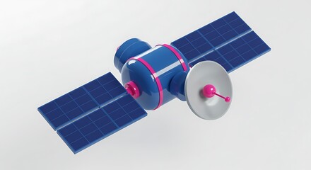 New retro space colony blue and pink cartoon satellite with solar panels