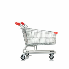 supermarket  metallic cart with red handle in a white background