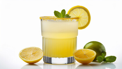 Refreshing Margarita In A Glass Garnished With A Lemon Twist Perfect For Summer Drinks And Cocktails Isolated On White