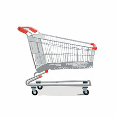 supermarket  metallic cart with red handle in a white background