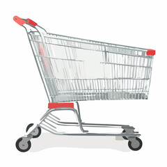 supermarket  metallic cart with red handle in a white background