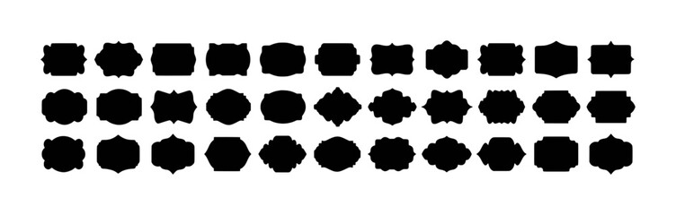 Collection of Decorative Black Silhouettes of Labels and Frames