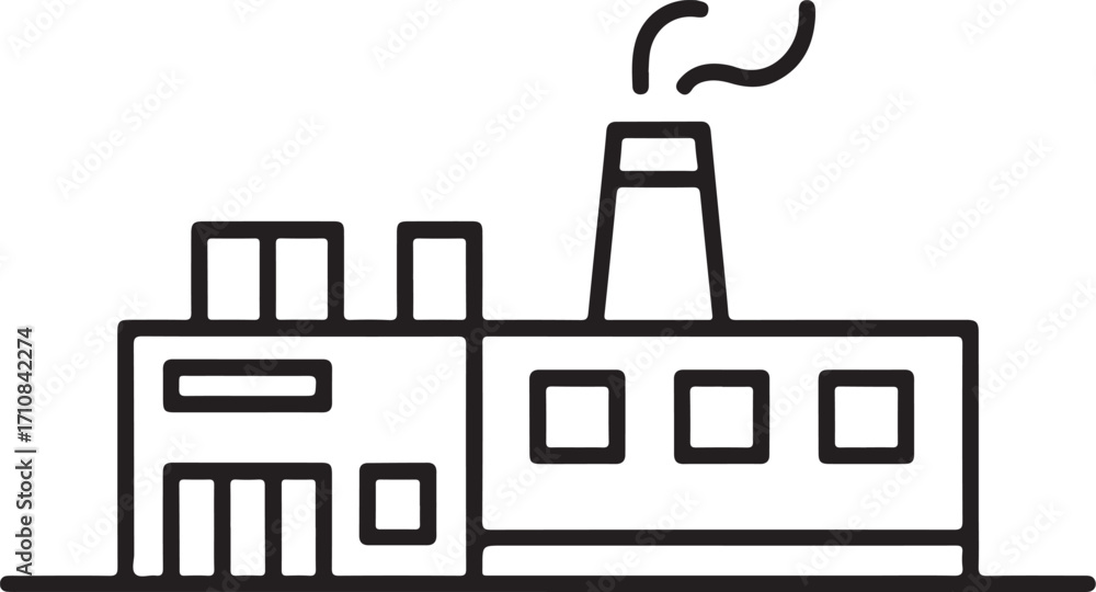 Poster simple line art icon of a factory building
