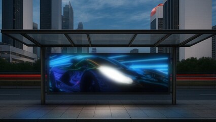 Street Bus Stop Glowing Billboard Placeholder Zoom In