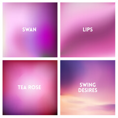 Abstract vector red pink blurred background set 4 colors set. Square blurred backgrounds set - sky clouds sea ocean beach colors