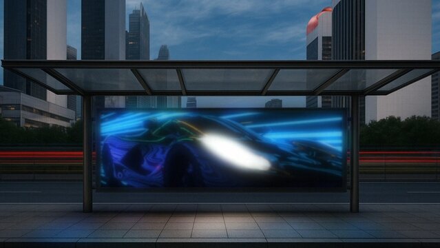 Street Bus Stop Glowing Billboard Placeholder Zoom In