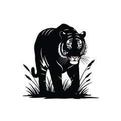 A majestic black tiger prowling through tall grass impactful silhouette