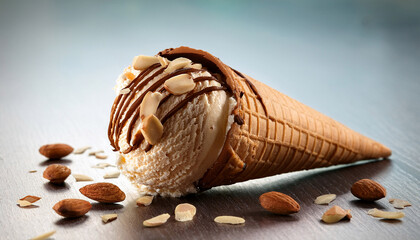 Roasted Almond And Chocolate Swirl Ice Cream In A Cone