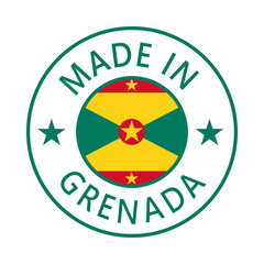 Grenada Made in Stamp in circle with flag Vector template on white background