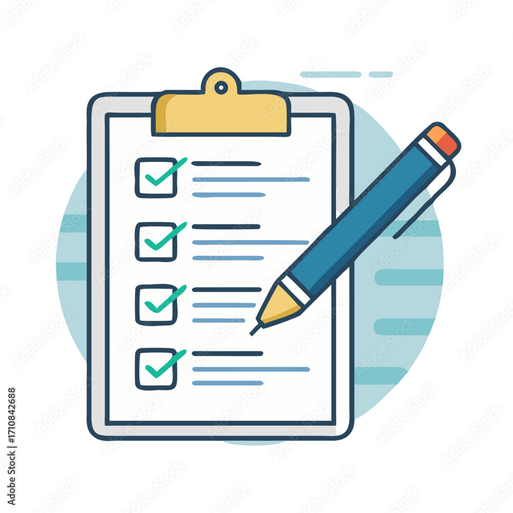 Poster checklist clipboard task management and to do list with checkmarks and pen for organization and plan