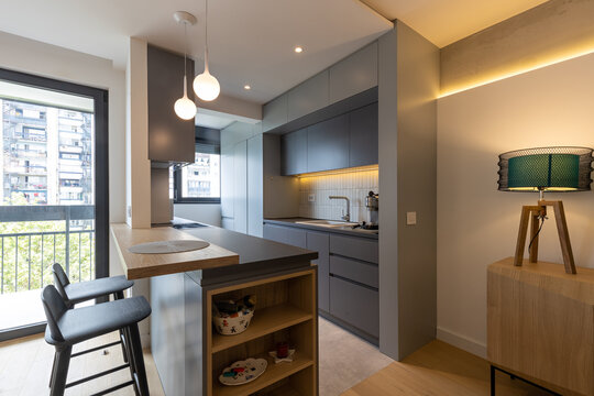 Spacious modern kitchen combined with dining area