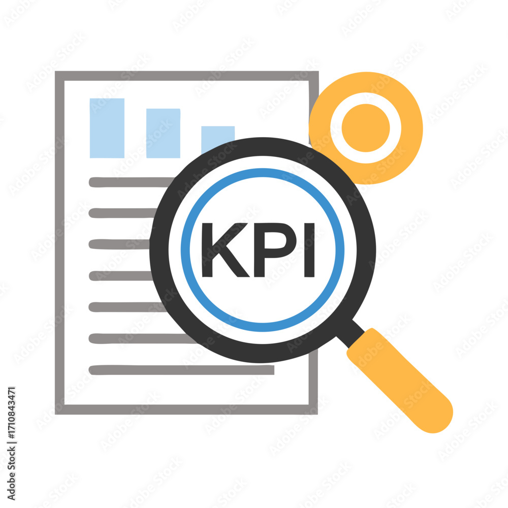 Poster kpi analytics dashboard analysis with magnifying glass for performance management review and report 